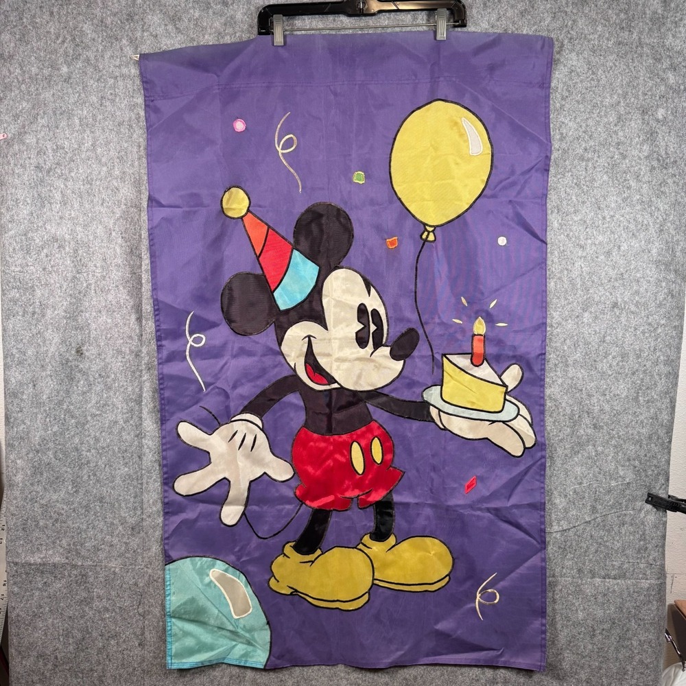 Vintage Disney Decorative Birthday Party Mickey Flag Embroidered 29x 43"